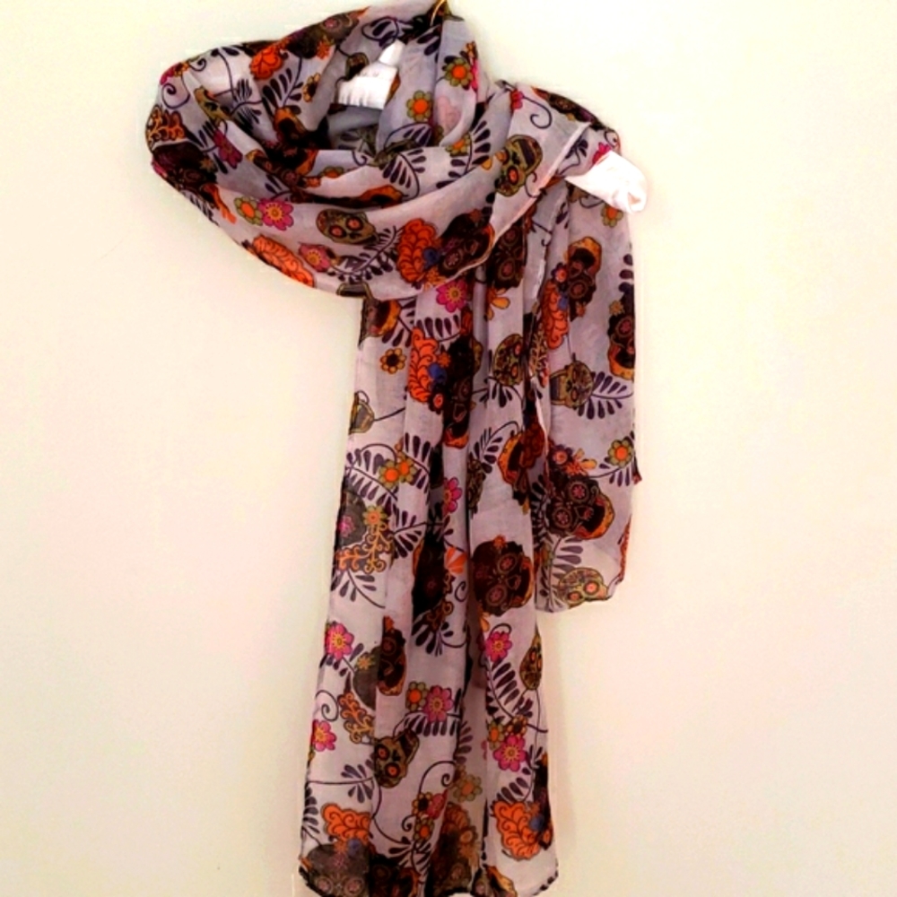 Ganz Sugar Skull Scarf 100% Polyester Multicolored